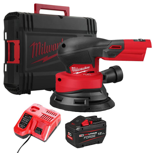 Milwaukee M18FROS125-0X 18V M18 Brushless Random Orbital Sander with 1 x 12.0Ah Battery Charger & Case