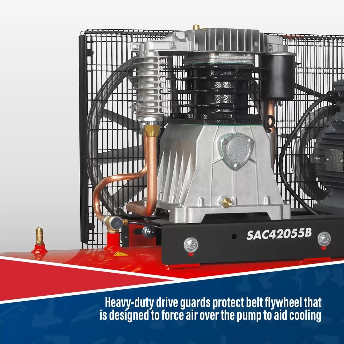 Sealey SAC42055B 200L Belt Drive Air Compressor with Cast Cylinders 415V/32A