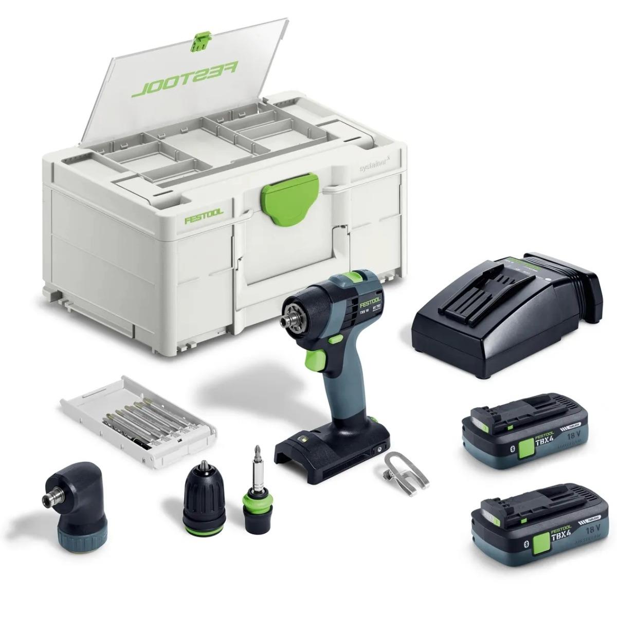 Festool TXS 18 TBX4,0 I-Set 18V Brushless Drill Driver with 2 x 4.0Ah Battery & Charger in Systainer - 579351