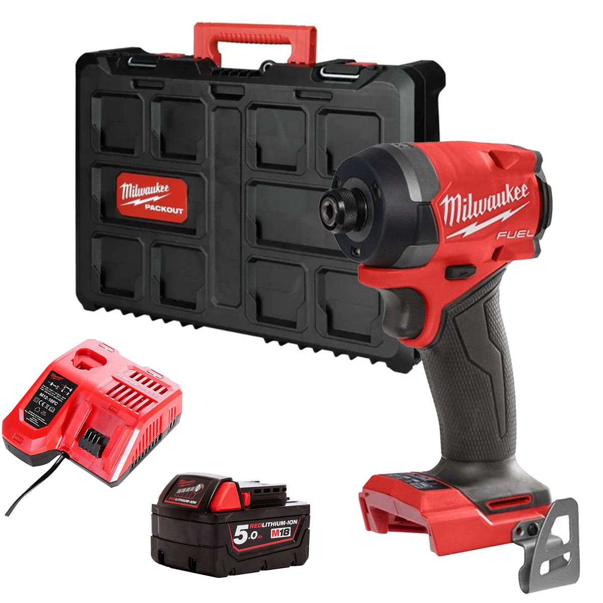 Milwaukee M18FID3-0 18V Fuel Brushless Impact Driver with 1 x 5.0Ah Battery Charger & Empty Tool Box (Without Inlay)