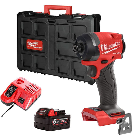 Milwaukee M18FID3-0 18V Fuel Brushless Impact Driver with 1 x 5.0Ah Battery Charger & Empty Tool Box (Without Inlay)