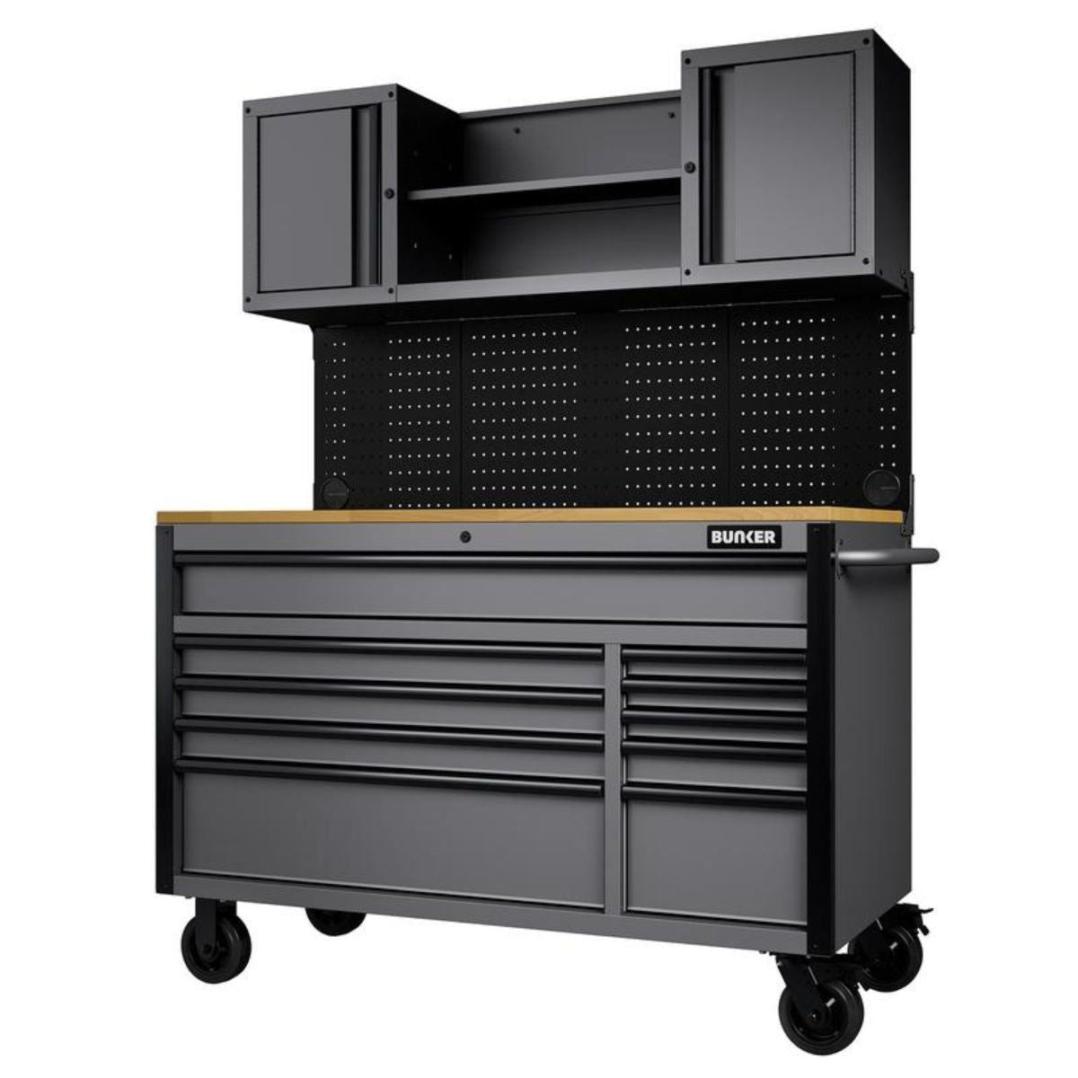 Draper B100-56WSSG Bunker 10 Drawer Roller Workstation With Workbench 56 inch Light Grey 31761