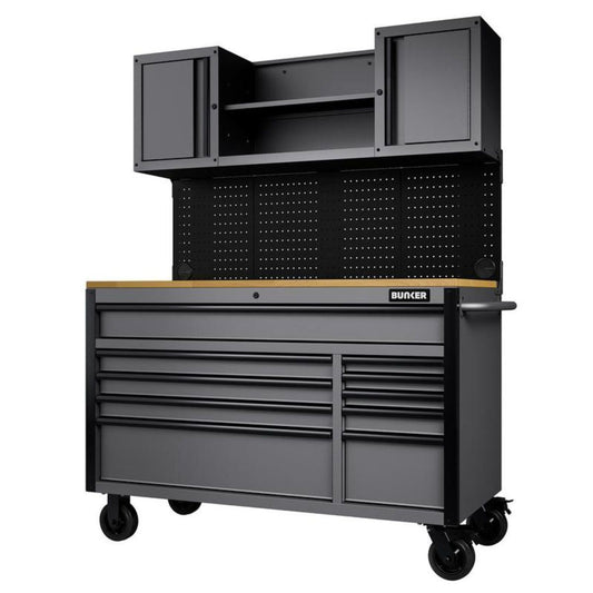 Draper B100-56WSSG Bunker 10 Drawer Roller Workstation With Workbench 56 inch Light Grey 31761
