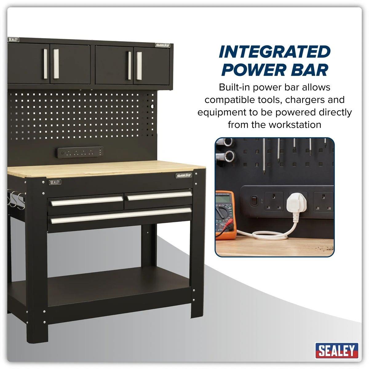 Sealey AP12701 Superline PRO Workbench with Pegboard Back Panel, Power Bar & Wooden Worktop