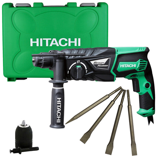 HiKOKI DH26PX2 SDS+ Rotary Hammer Drill 240v with Chisel Set and Keyless Chuck