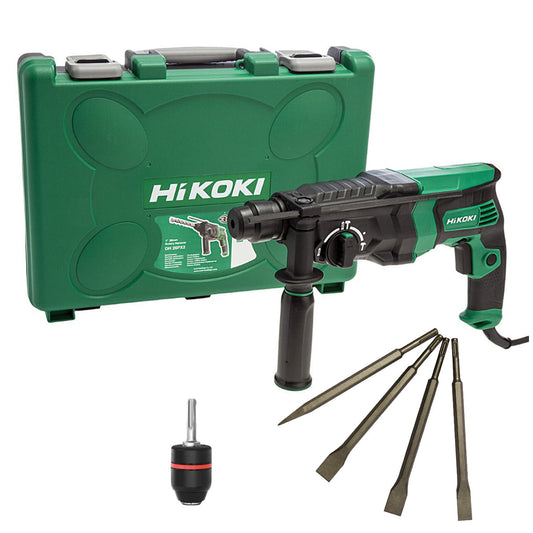 HiKOKI DH26PX2 SDS+ Rotary Hammer Drill 240v with Chisel Set and Keyless Chuck