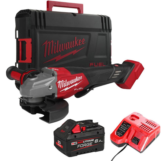 Milwaukee M18FHSAG125XPDB2-0X FUEL 18V 125mm Angle Grinder with 1 x 8.0Ah Battery Charger & Case