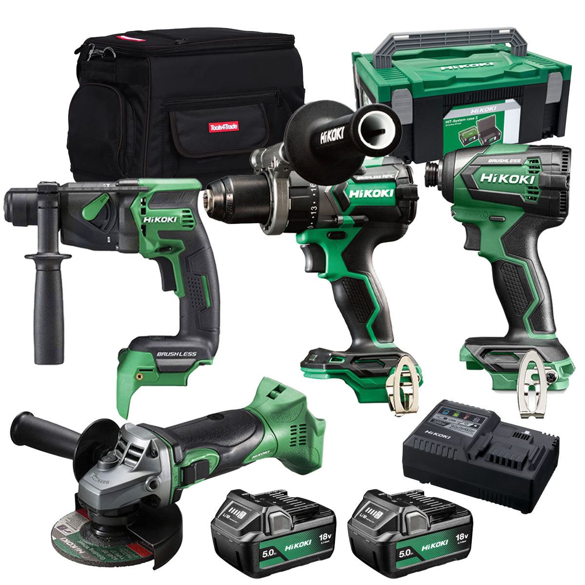 Hikoki 18V 4 Piece Power Tool Combo Kit with 2 x 5.0Ah Battery & Charger T4TKIT-27307