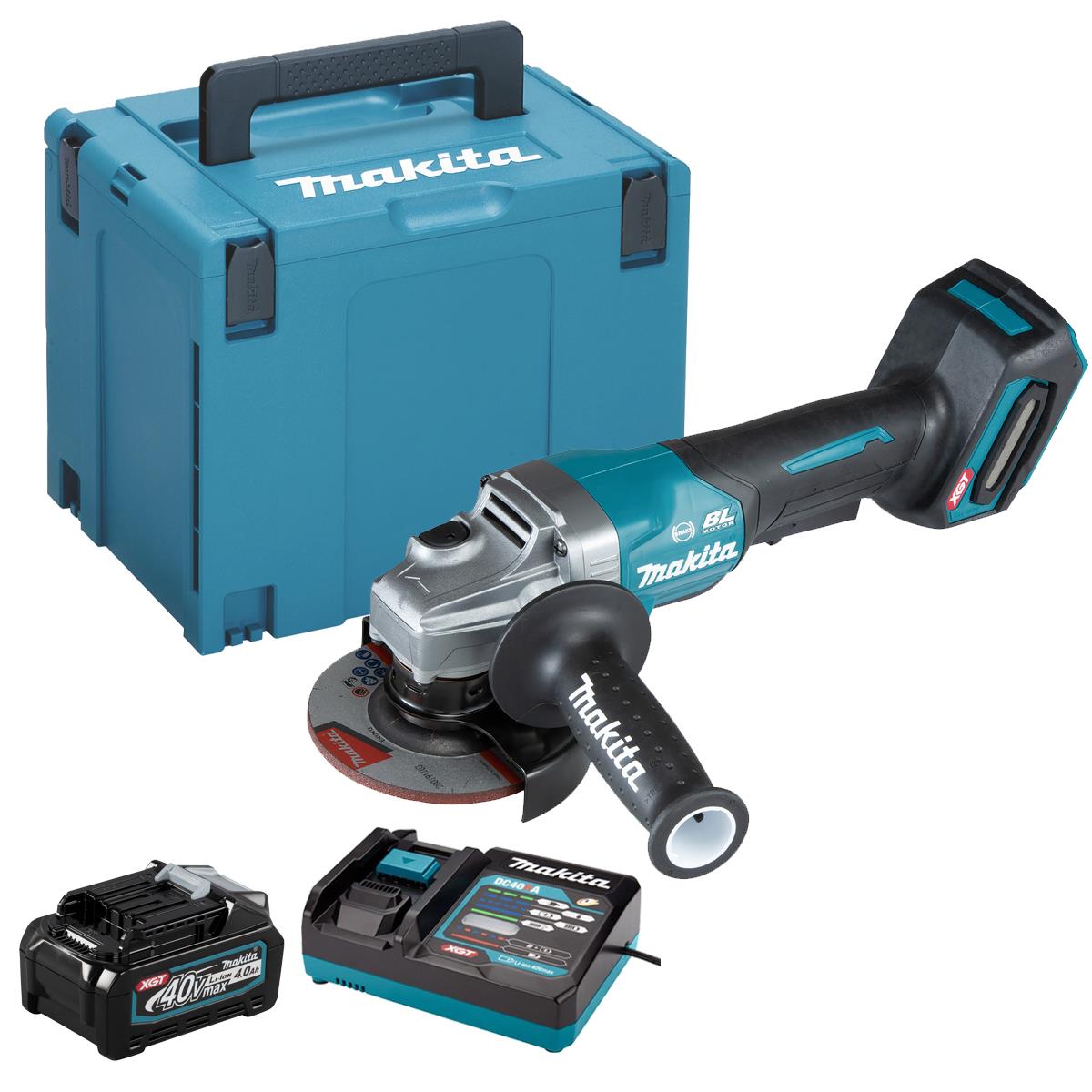 Makita GA012GZ01 40V Max XGT Brushless Angle Grinder with 1 x 4.0Ah Battery Charger & Case
