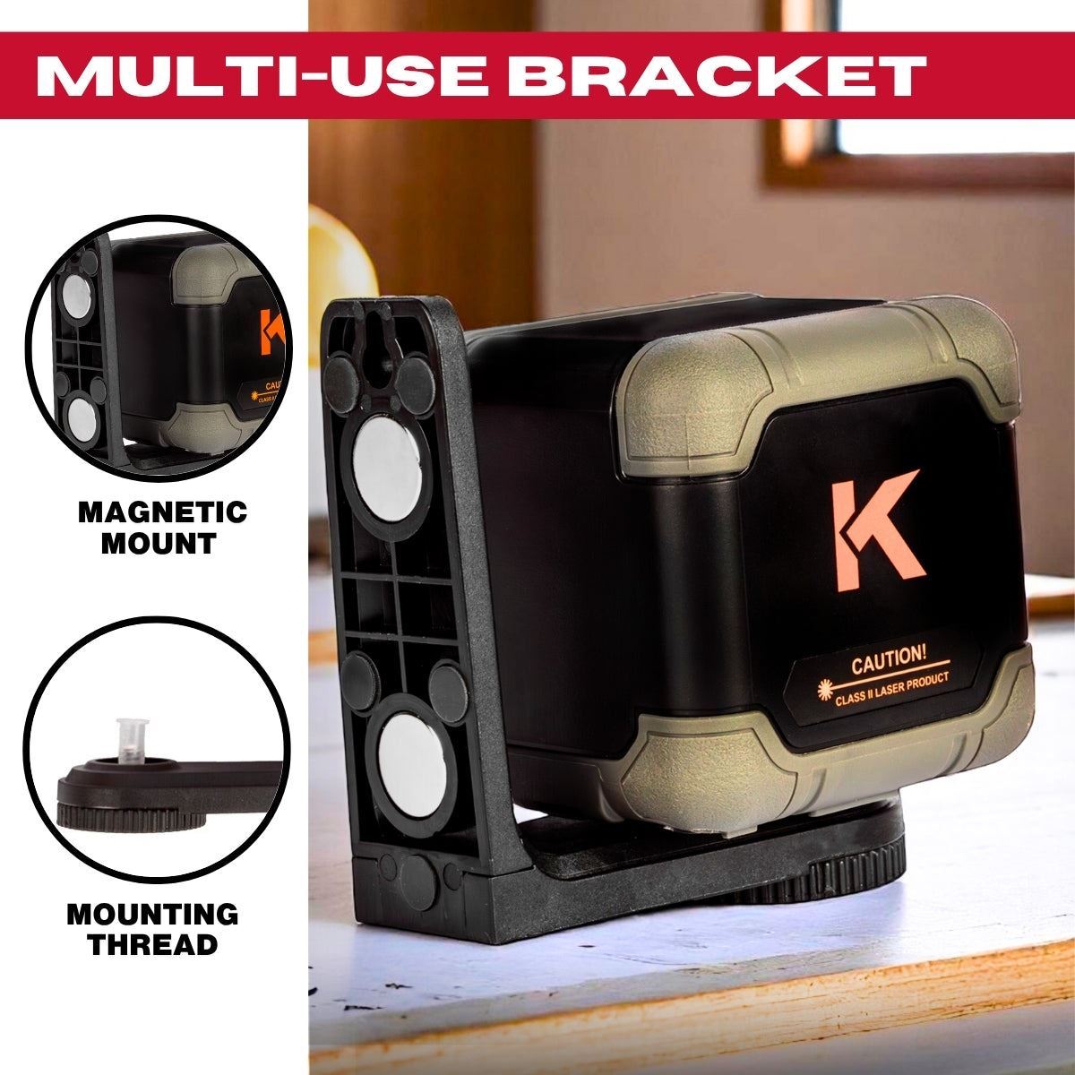 Kendo 20m Self-Levelling Laser Level 360° Bracket with Adjustable Tripod & Carry Bag