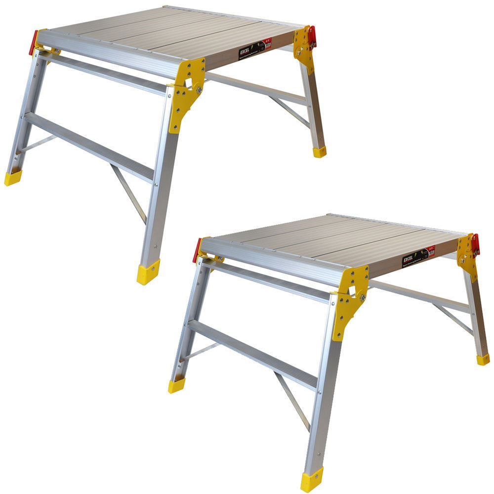 Excel 600 x 600mm Heavy Duty Multi Purpose Aluminium Platform Work Bench Folding Hop Up Pack of 2