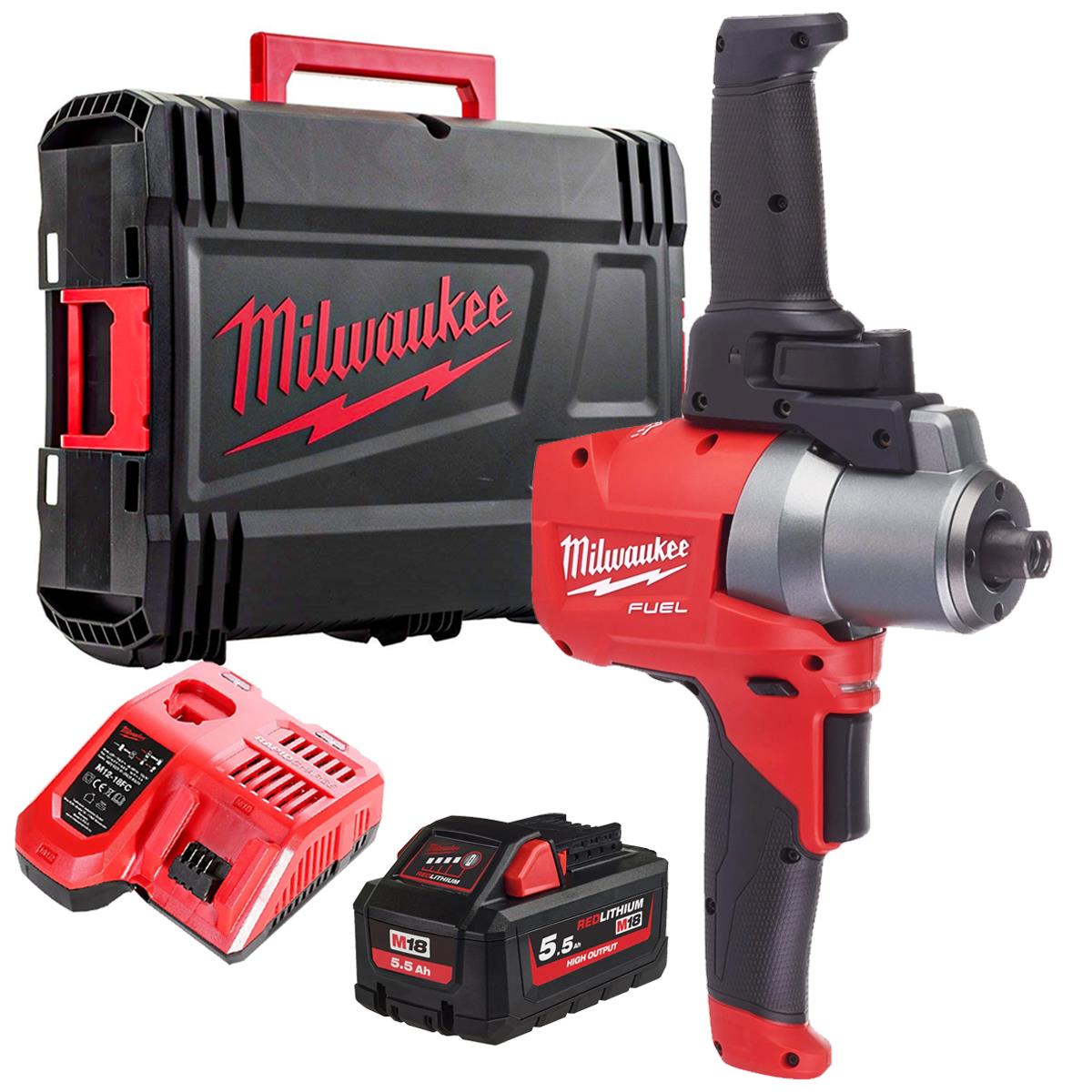 Milwaukee M18FPM-0X 18V FUEL Brushless Paddle Mixer With 1 x 5.5Ah Battery Charger & Case