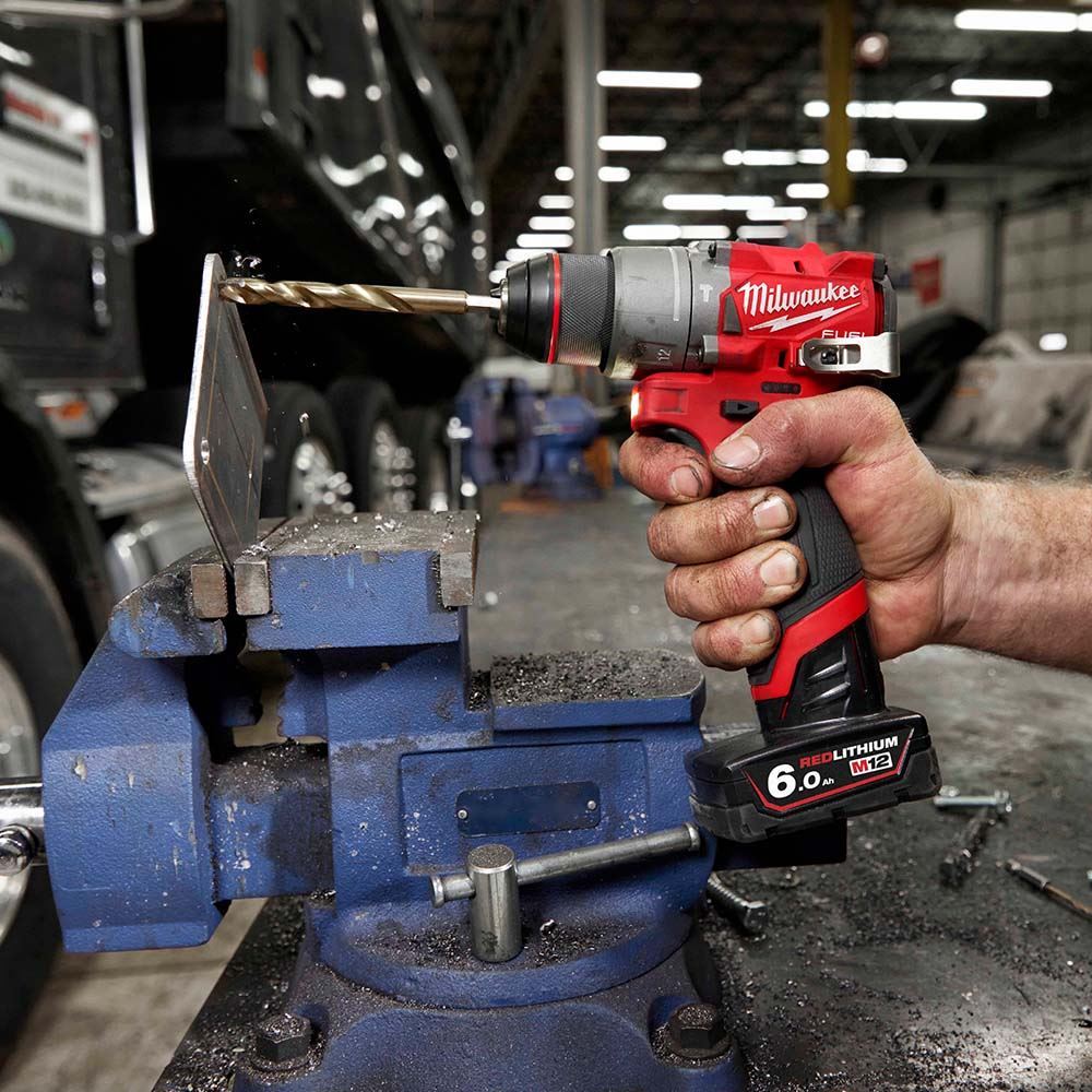 Milwaukee M12FPD2-602X 12V FUEL Brushless Combi Drill with 2 x 6.0Ah Batteries, Charger, Case & 8 Piece Drill Bit Set
