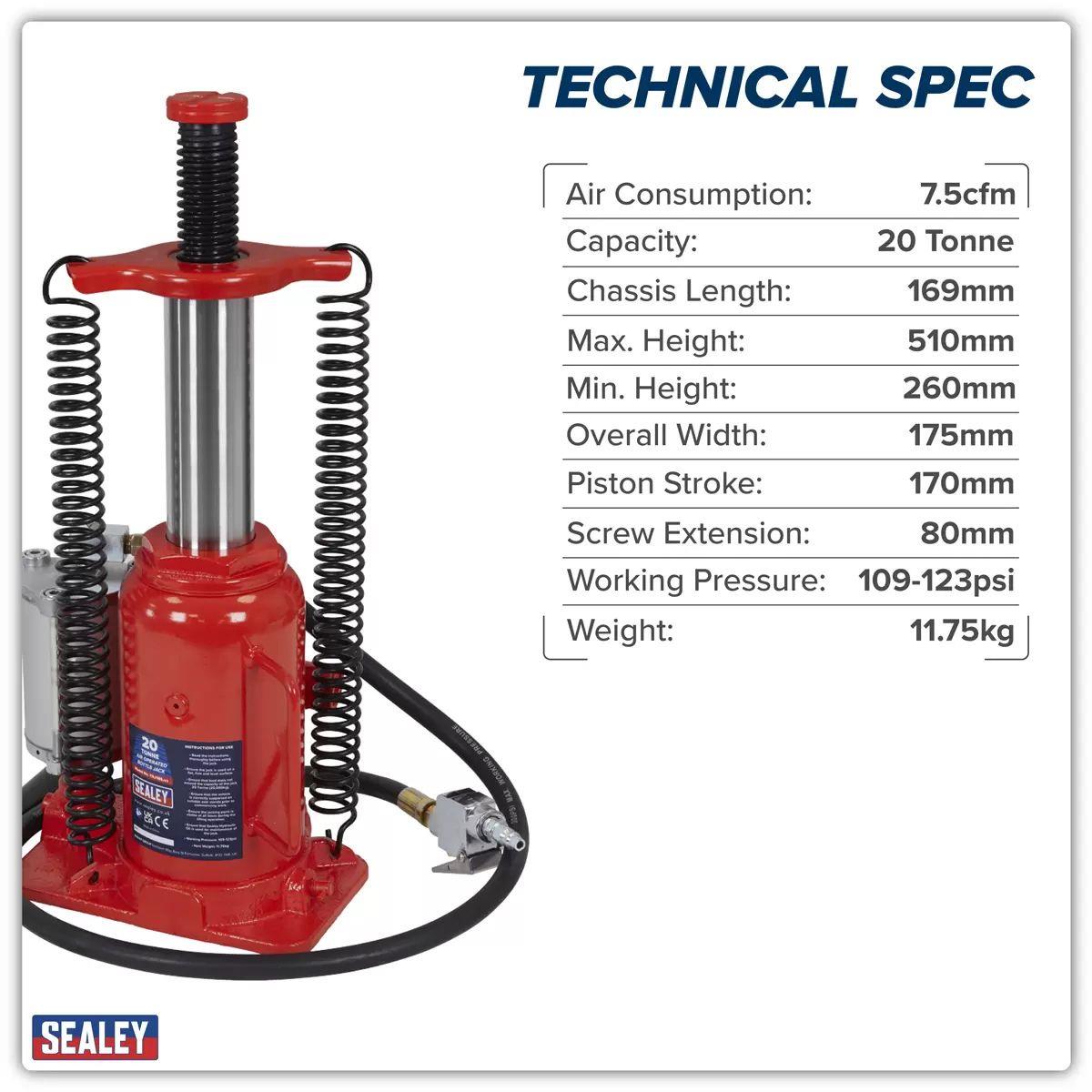 Sealey YAJ18S Air Operated Bottle Jack 18 tonne
