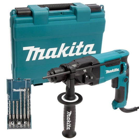 Makita HR1840/2 SDS+ 2-Mode Rotary Hammer Drill With Carry Case 240V & 6 Piece Drill Bit Set
