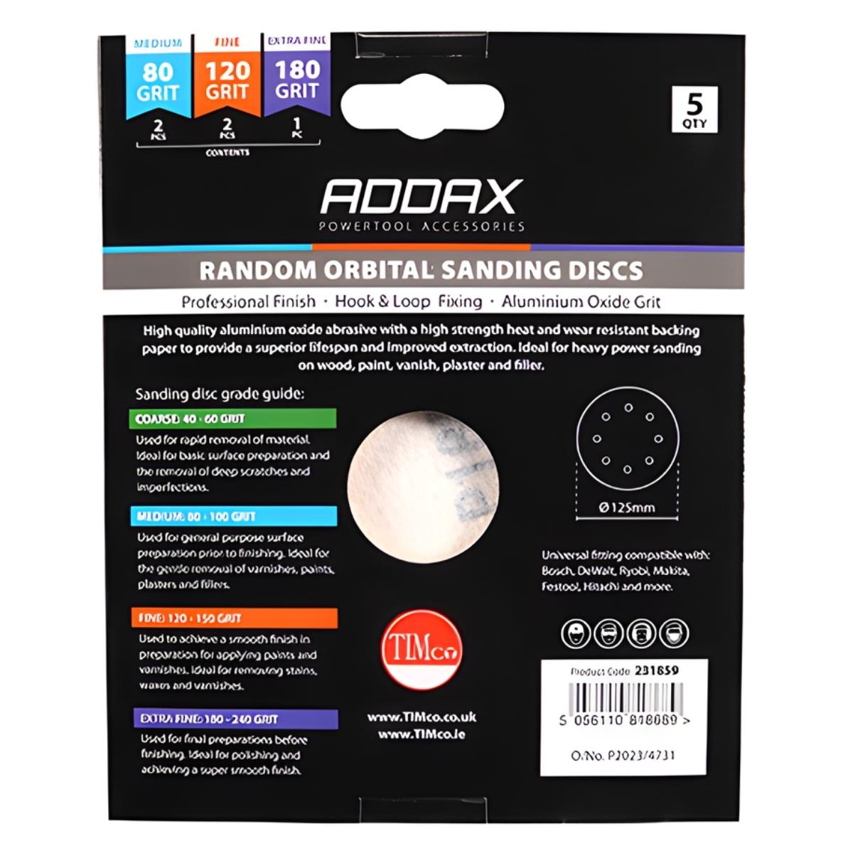 Timco 150mm Random Orbital Sanding Discs 80/120/180 Grit Mixed Pack of 5 - 231859
