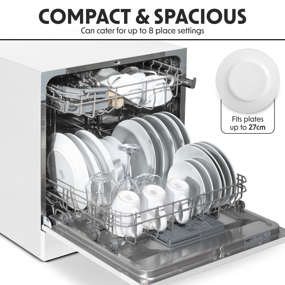Sealey DH86 Baridi Tabletop Dishwasher 6 Place Settings 8L Capacity White 230V