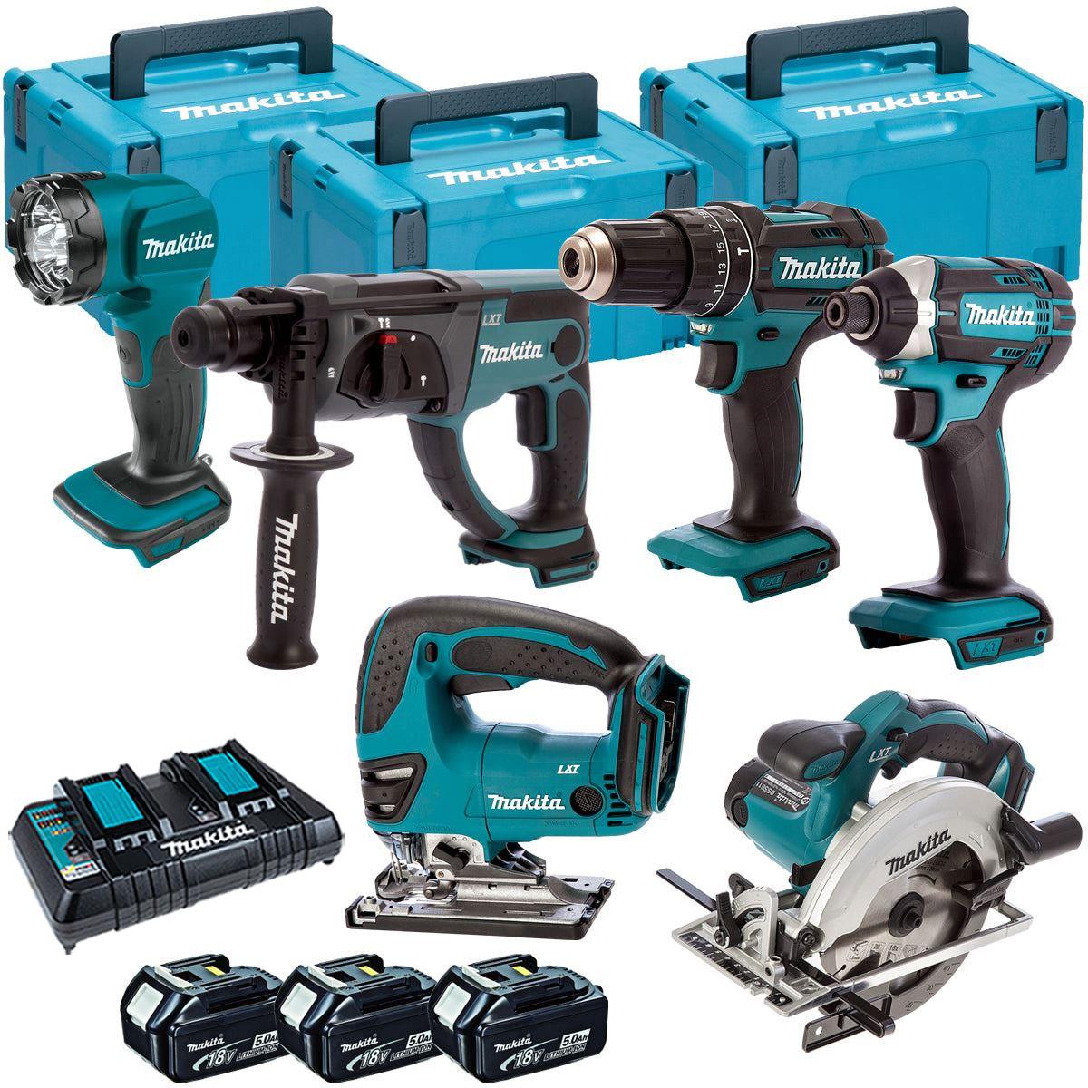 Makita 6 Piece Kit 18V Li-ion with 3 x 5.0Ah Batteries & Charger T4TKIT-98