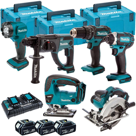 Makita 6 Piece Kit 18V Li-ion with 3 x 5.0Ah Batteries & Charger T4TKIT-98