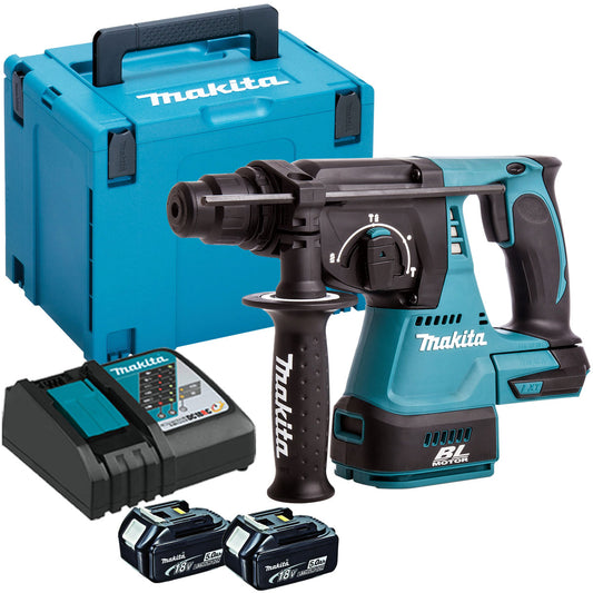 Makita DHR242Z 18V SDS+ Brushless Hammer Drill with 2 x 5.0Ah Battery & Charger in Case
