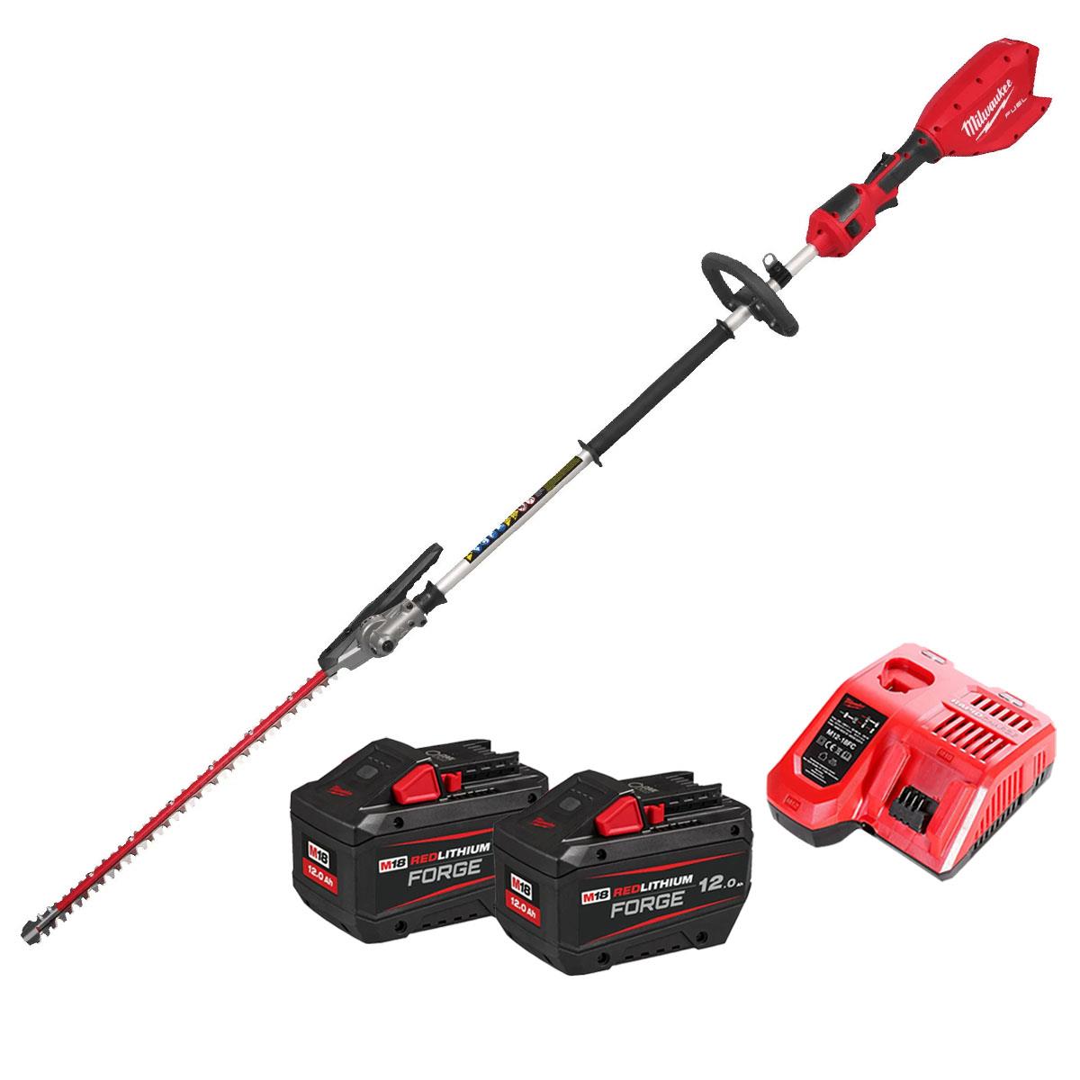 Milwaukee M18FHETE22-0 M18 18V Brushless Pole Hedge Trimmer With 2 x 12.0Ah Batteries & Charger