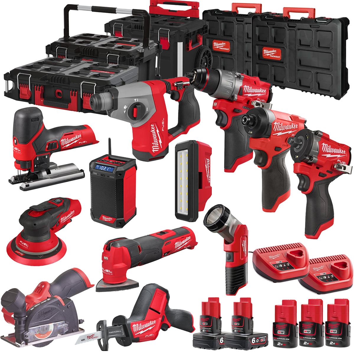 Milwaukee 12V 12 Piece Power Tool Kit with 5 x Batteries T4TKITM - 18471