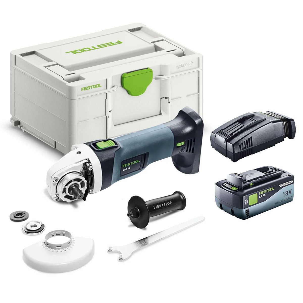 Festool AGC 18-125 EB-Basic GB 18V Brushless Angle Grinder with 1 x 8.0Ah Battery Charger & Case