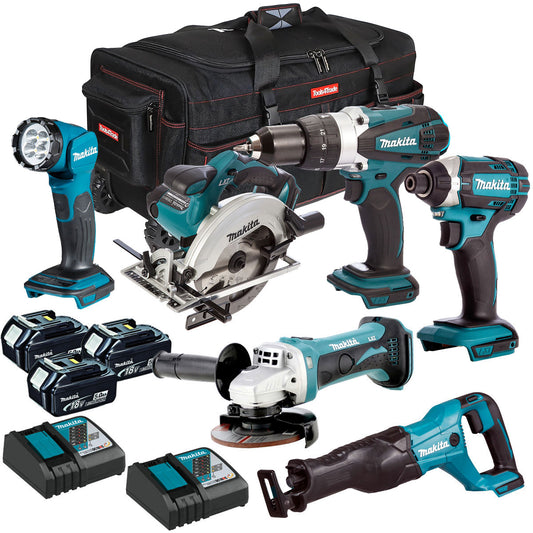 Makita 18V 6 Piece Combo Kit 3 x 5.0Ah Batteries & Charger T4T6072PT