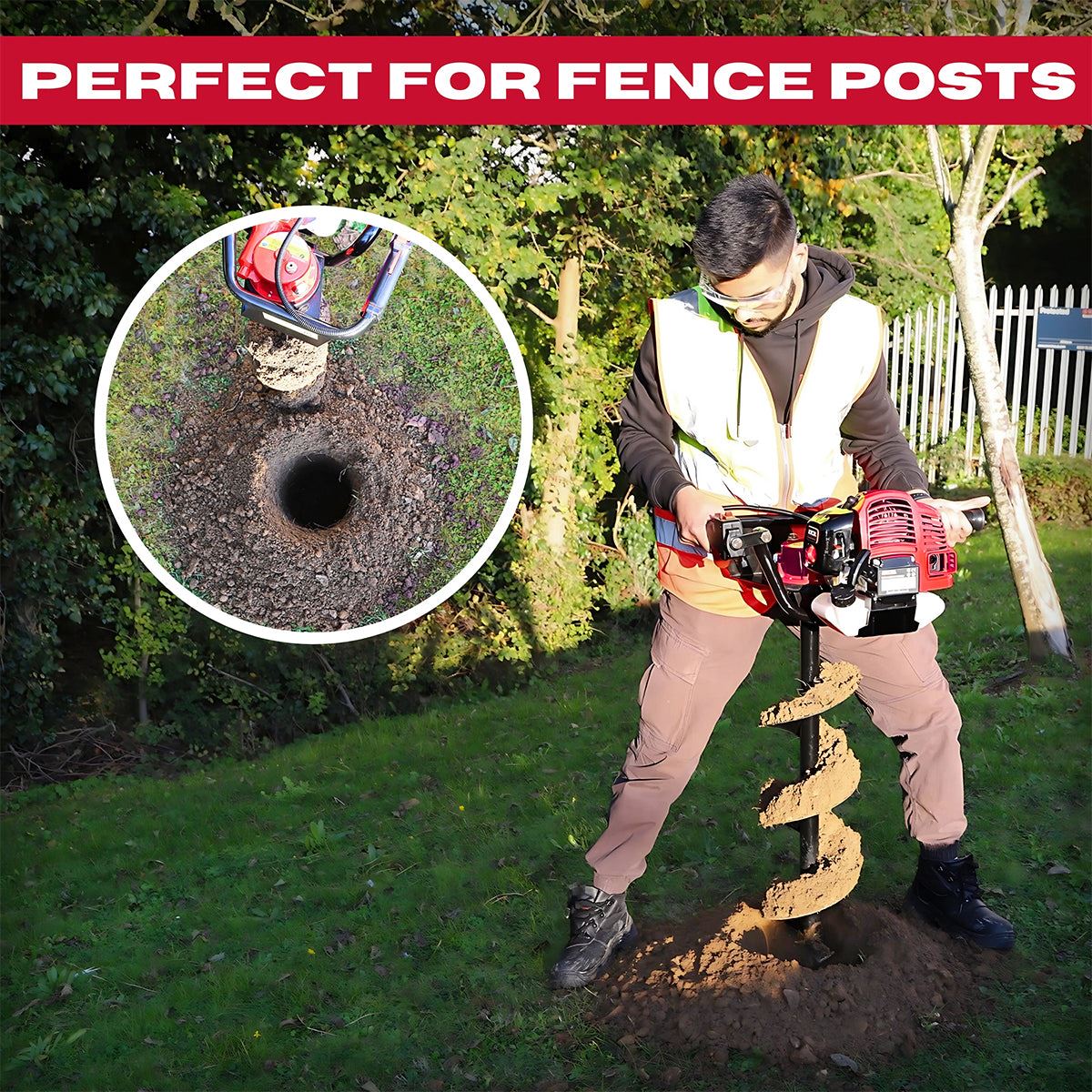 Excel 52cc Petrol Earth Auger with 3 Augers & Engine Oil