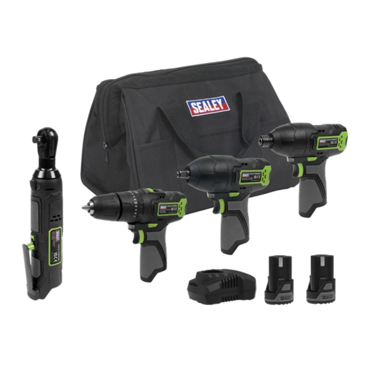 Sealey CP108VCOMBO2EU 4 x SV10.8 Series Cordless Combo Kit With 2 x 2Ah Batteries & Fast Charge in Canvas Tool Storage Bag