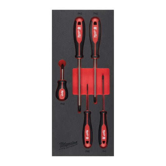 Milwaukee 5 Piece Phillips Tri-Lobe Screwdriver Set in Foam Insert 4932492393