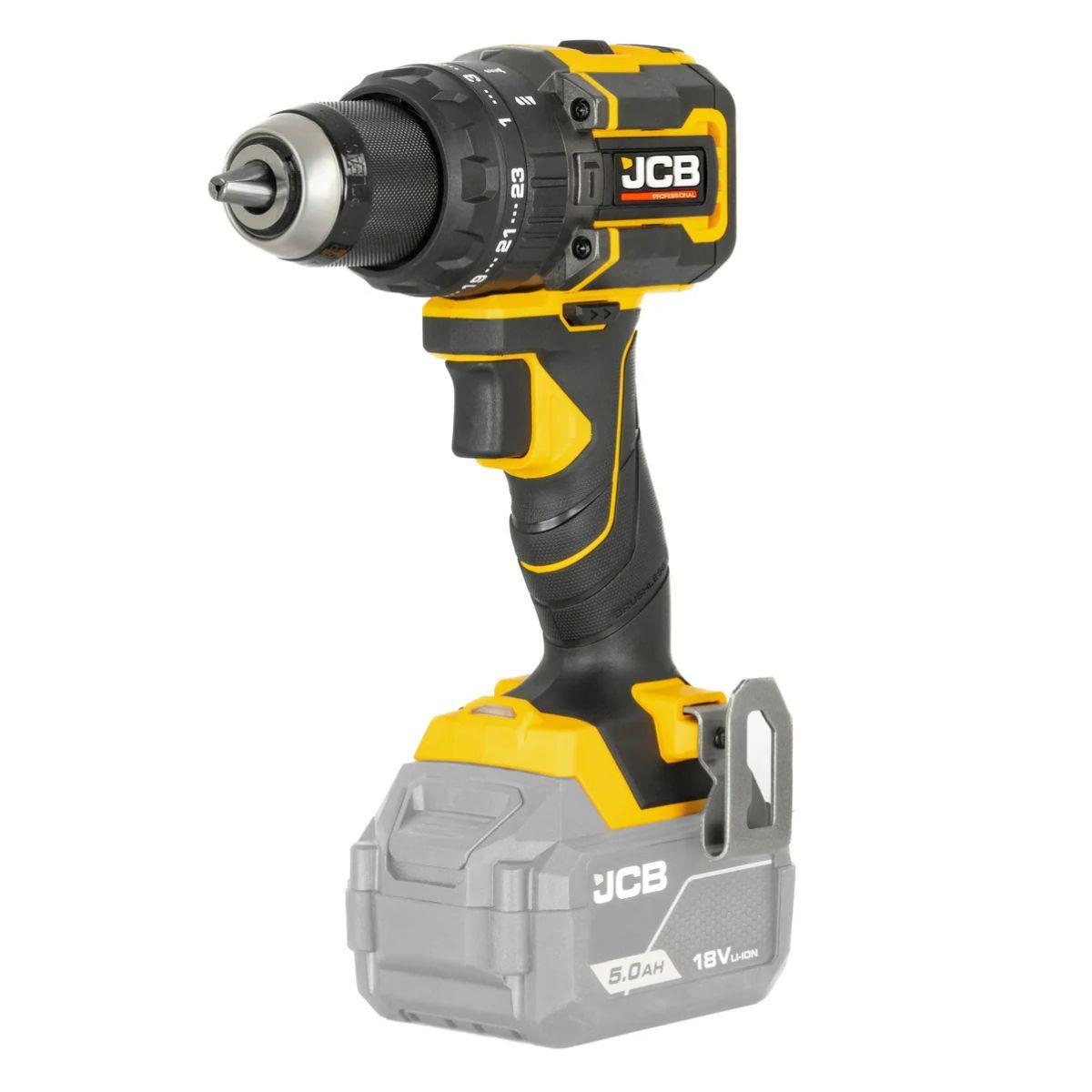 JCB-18PKIT-7 Pro 18V Combi Drill, Impact Driver & Angle Grinder With 2 x 5Ah Batteries & 4.5A Fast Charger In Soft Tool Bag