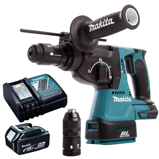 Makita DHR243Z 18V LXT Brushless 24mm SDS+ Rotary Hammer Drill With 1 x 5.0Ah Battery & Charger