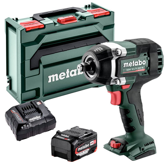 Metabo SSW 18 LTX 800 BL 18V Brushless 1/2" Impact Wrench with 1 x 5.2Ah Battery Charger & Metabox