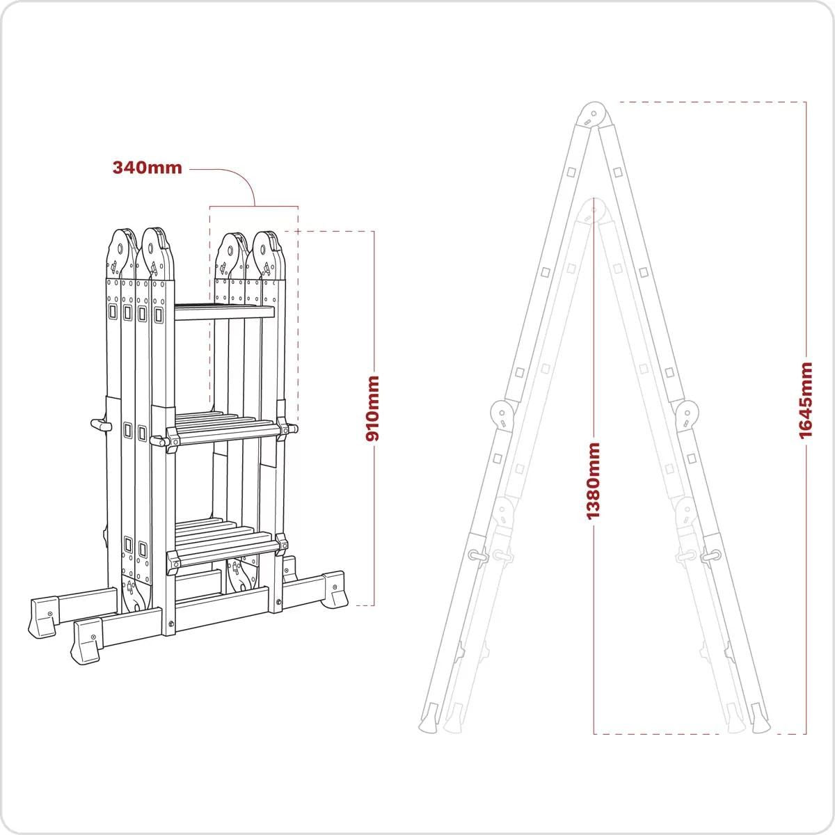 Sealey AFPL2 Aluminium Multipurpose Ladder Adjustable Height