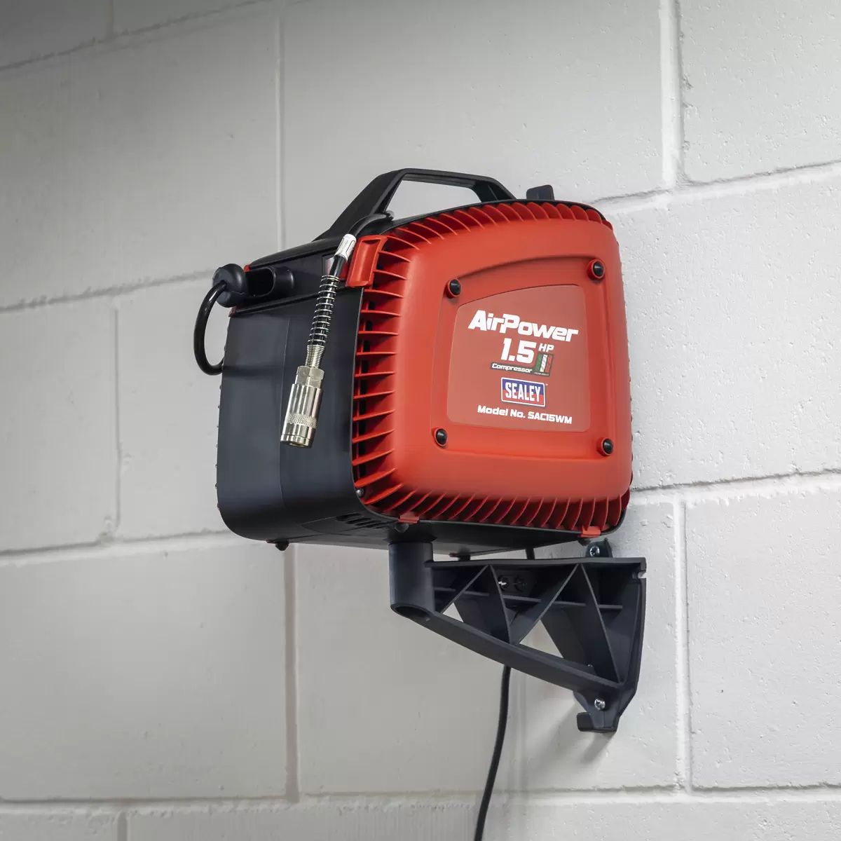 Sealey SAC15WM Wall-Mounted Oil-Free Air Compressor 230V/1.5hp with 7m Retractable Hose Reel