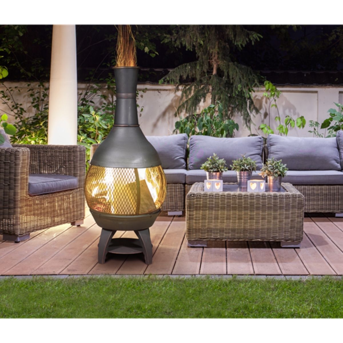 Dellonda DG112 Deluxe 360° Chiminea/Fire Pit Antique Bronze Finish