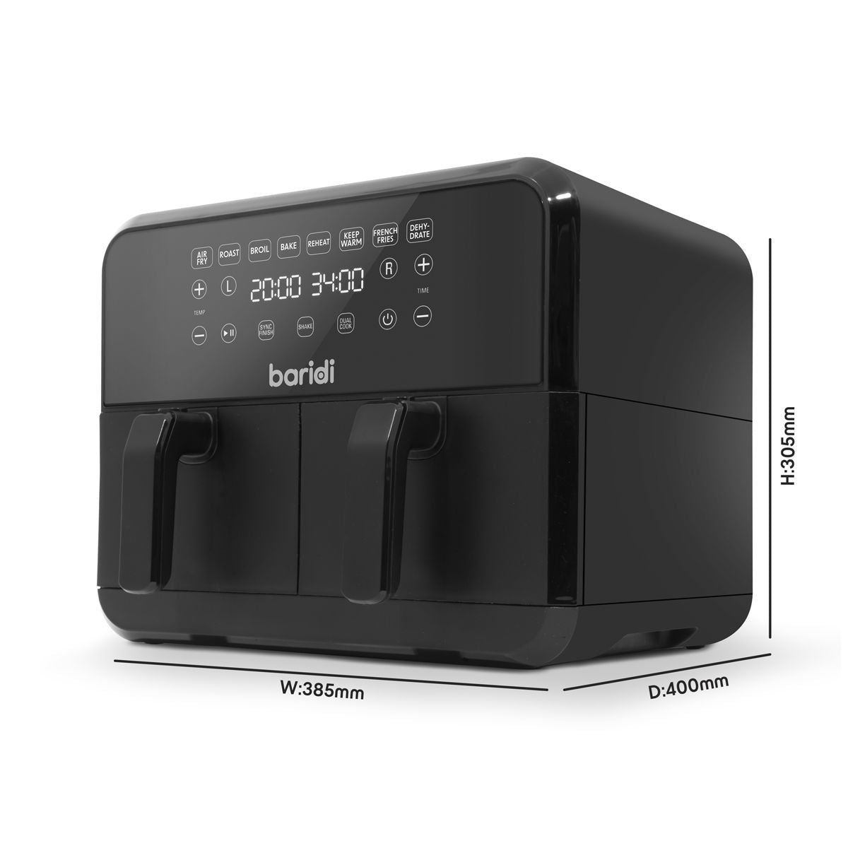 Sealey DH172 Baridi Dual Zone Air Fryer with 8 Preset Functions 8L Capacity 230V/1700W