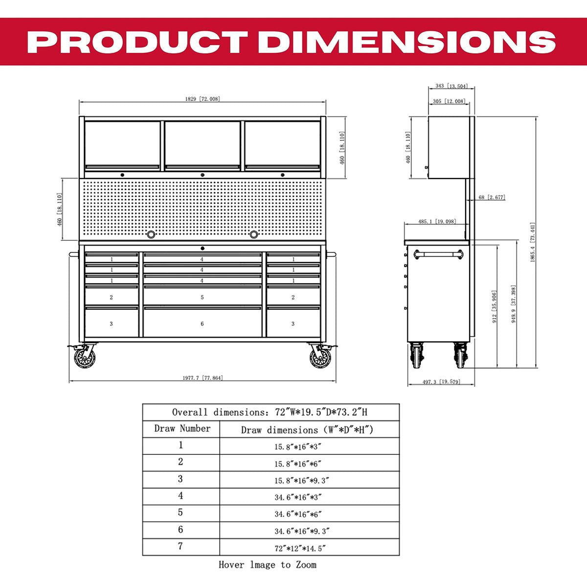 Excel 72inch 15 Drawer Stainless Steel Workbench Roller Tool Chest Cabinet with 3 Overhead Cabinets & 2 Tall Cabinet