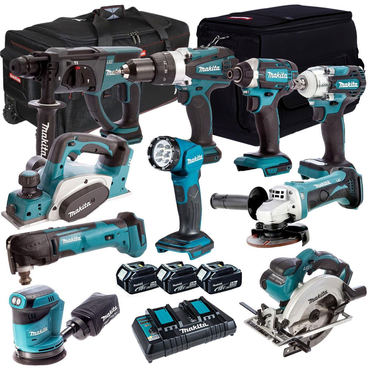 Makita 10 Piece Kit 18V Li-ion with 3 x 5.0Ah Batteries Charger T4TKIT-309