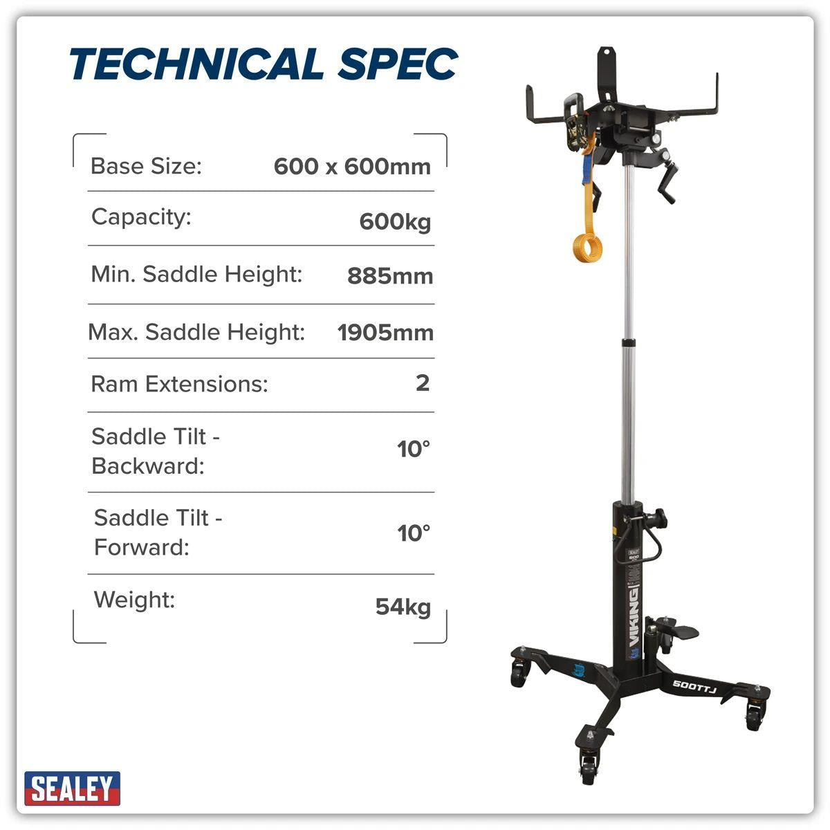 Sealey 500TTJ Transmission Jack 0.5tonne Vertical Telescopic