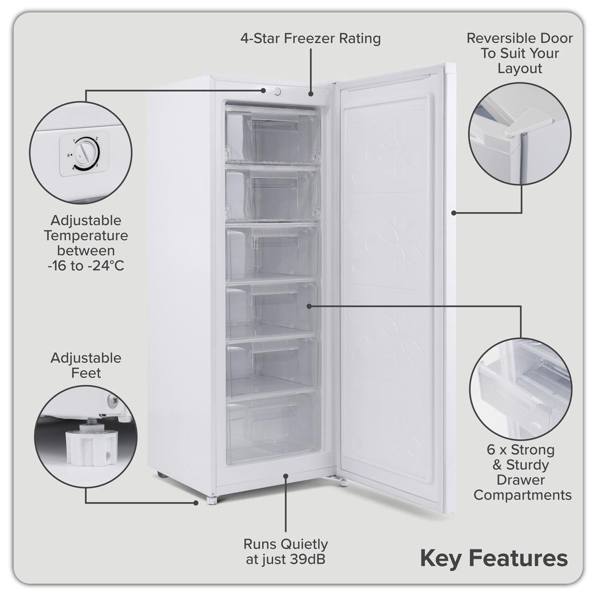 Sealey DH324 Baridi Freestanding Tall Freezer 177L Capacity White 230V