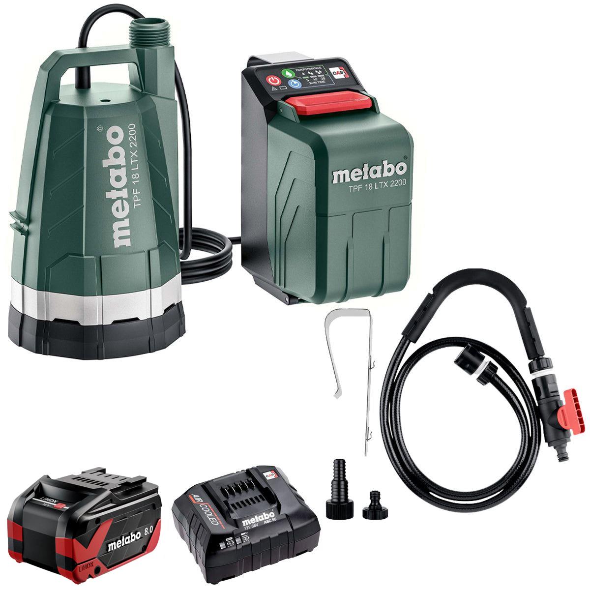 Metabo TPF 18 LTX 2200 18V Submersible & Rain Barrel Pump with 1 x 8.0Ah Battery & Charger
