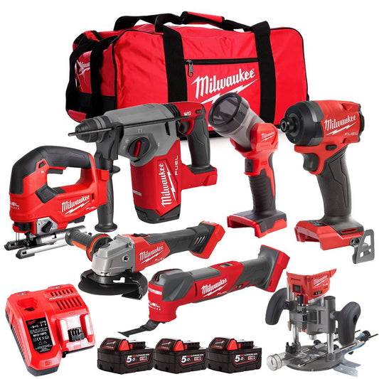 Milwaukee M18FPP6L3-503BK28 18V Brushless 7 Piece Tool Kit with 3 x 5.0Ah Batteries Charger & Wheeled Bag