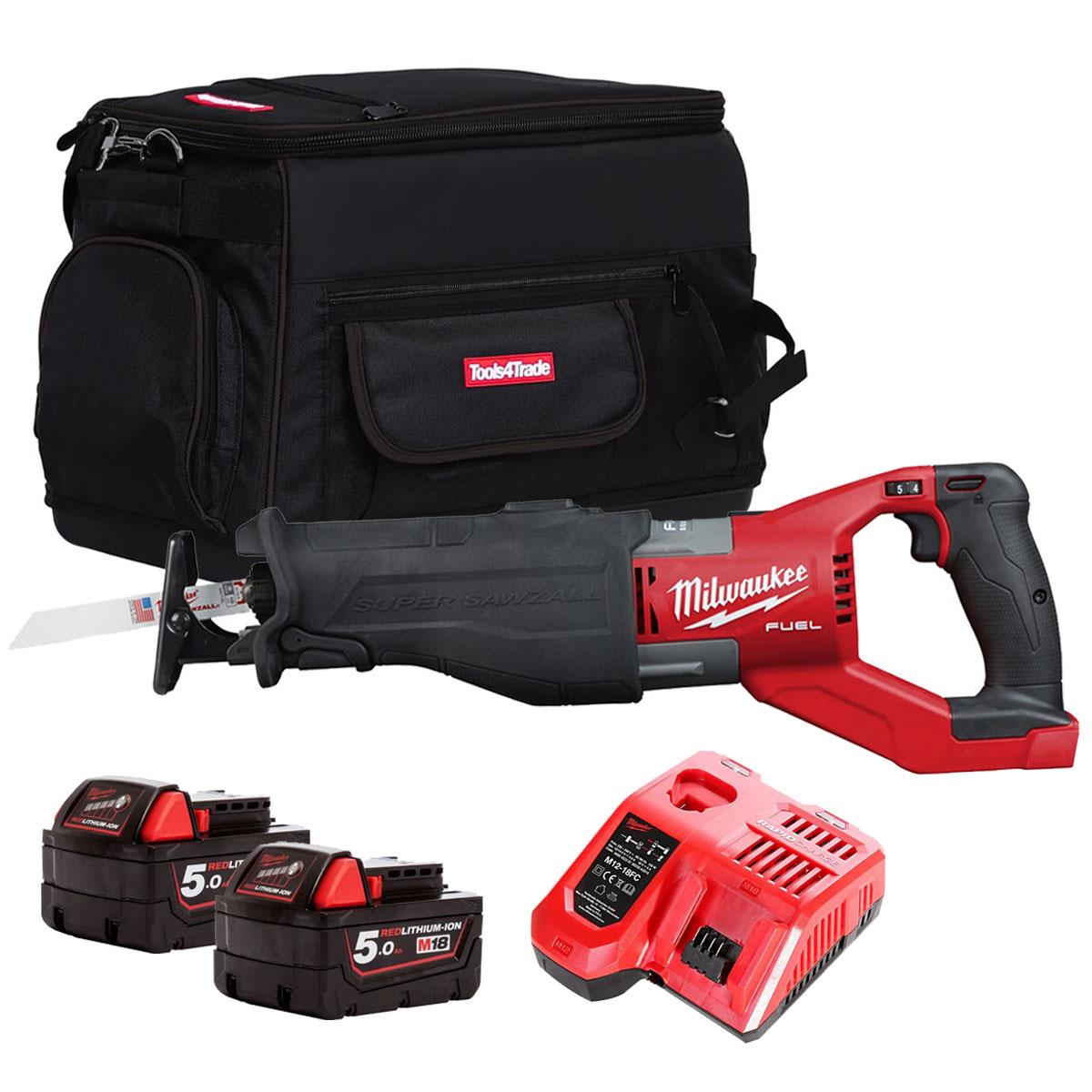 Milwaukee M18FSX-0 18V M18 FUEL Sawzall Reciprocating Saw with 2 x 5.0Ah Batteries Charger & Bag