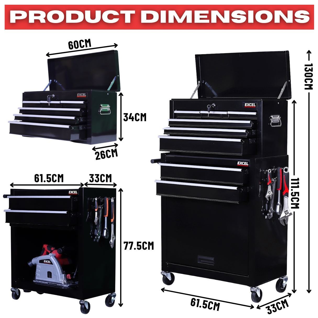 Excel Roller Tool Chest Cabinet 8 Drawers Storage Toolbox Black Item Condition Damaged Box