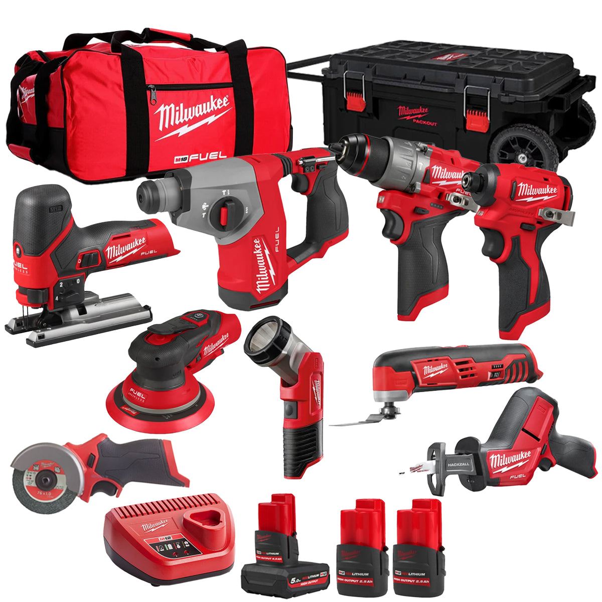 Milwaukee 12V 9 Piece Power Tool Kit with 3 x Batteries T4TKITM - 18498