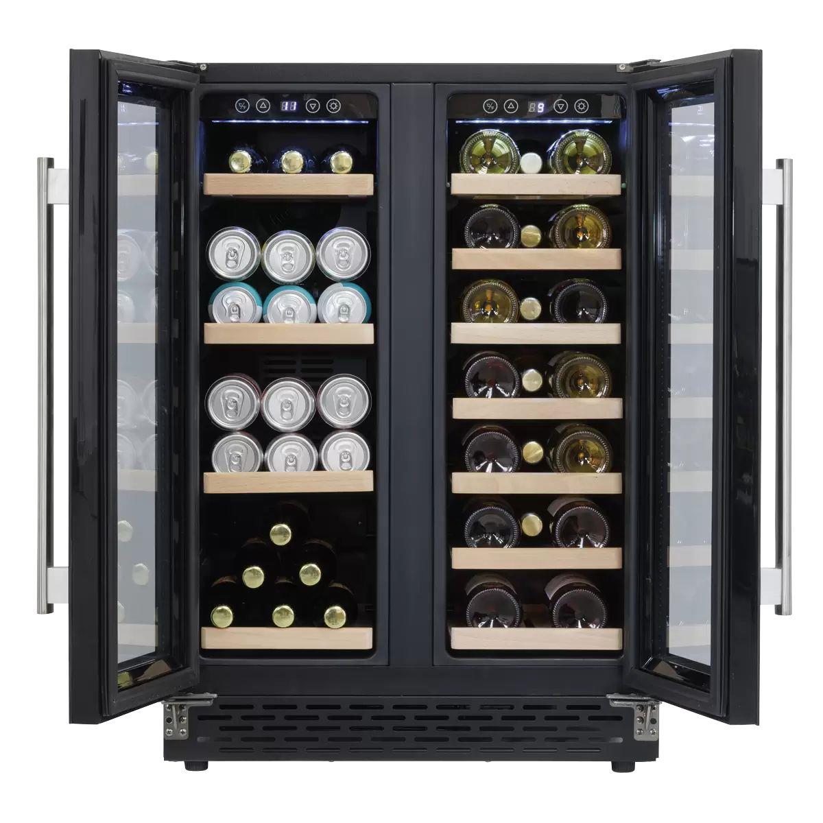 Sealey DH96 Baridi 40 Bottle/120 Can Dual Zone Undercounter/Freestanding Wine & Drinks Fridge Black 230V