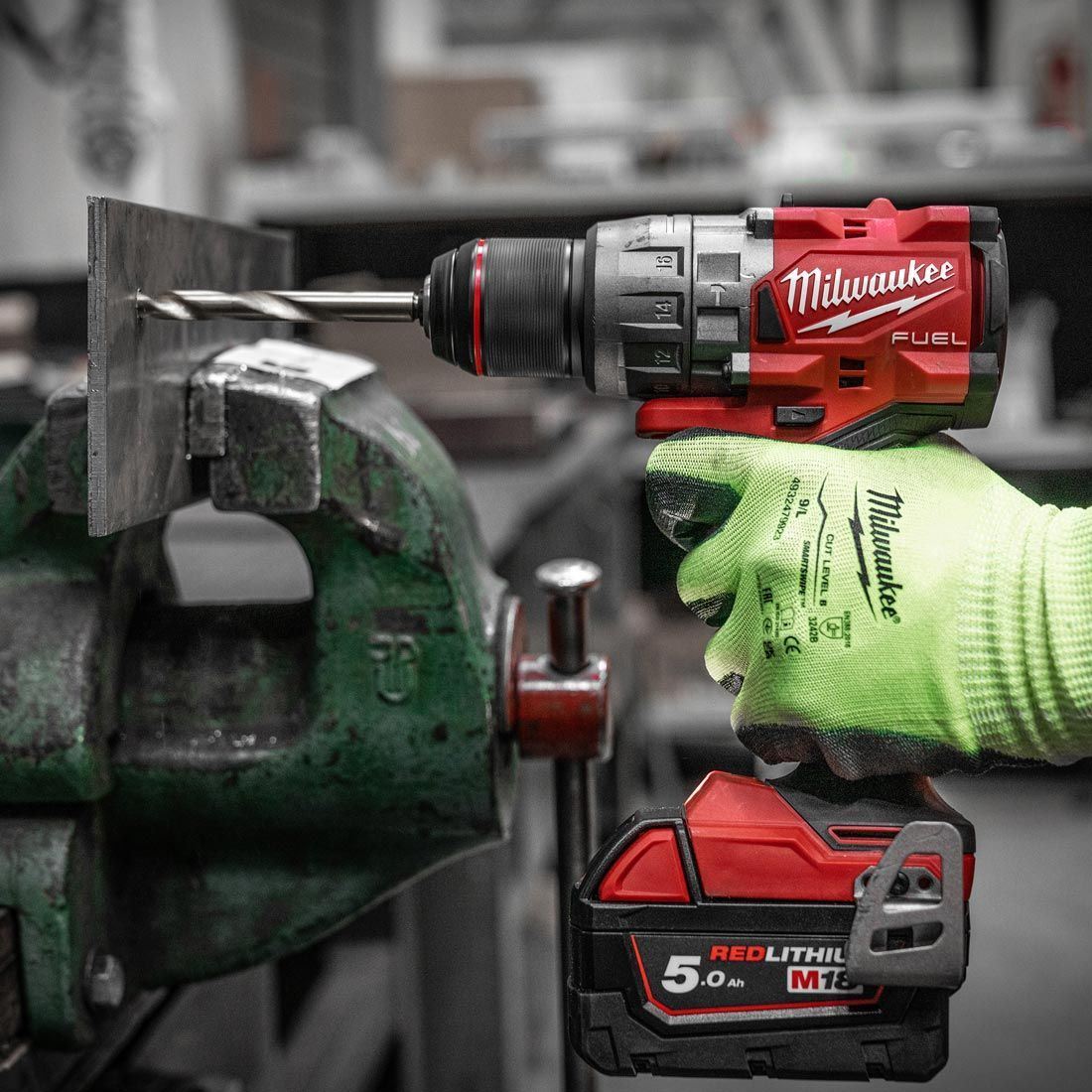 Milwaukee M18FPD3-0 18V Fuel Brushless Combi Drill with 1 x 5.0Ah Battery Charger & Empty Tool Box (Without Inlay)