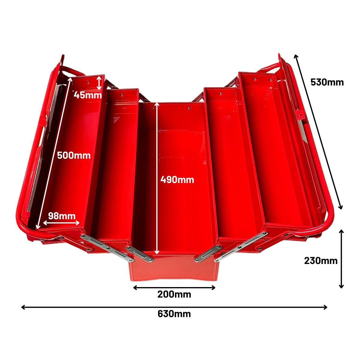 Excel 5 Tray Cantilever Metal Tool Box Organiser Storage Red